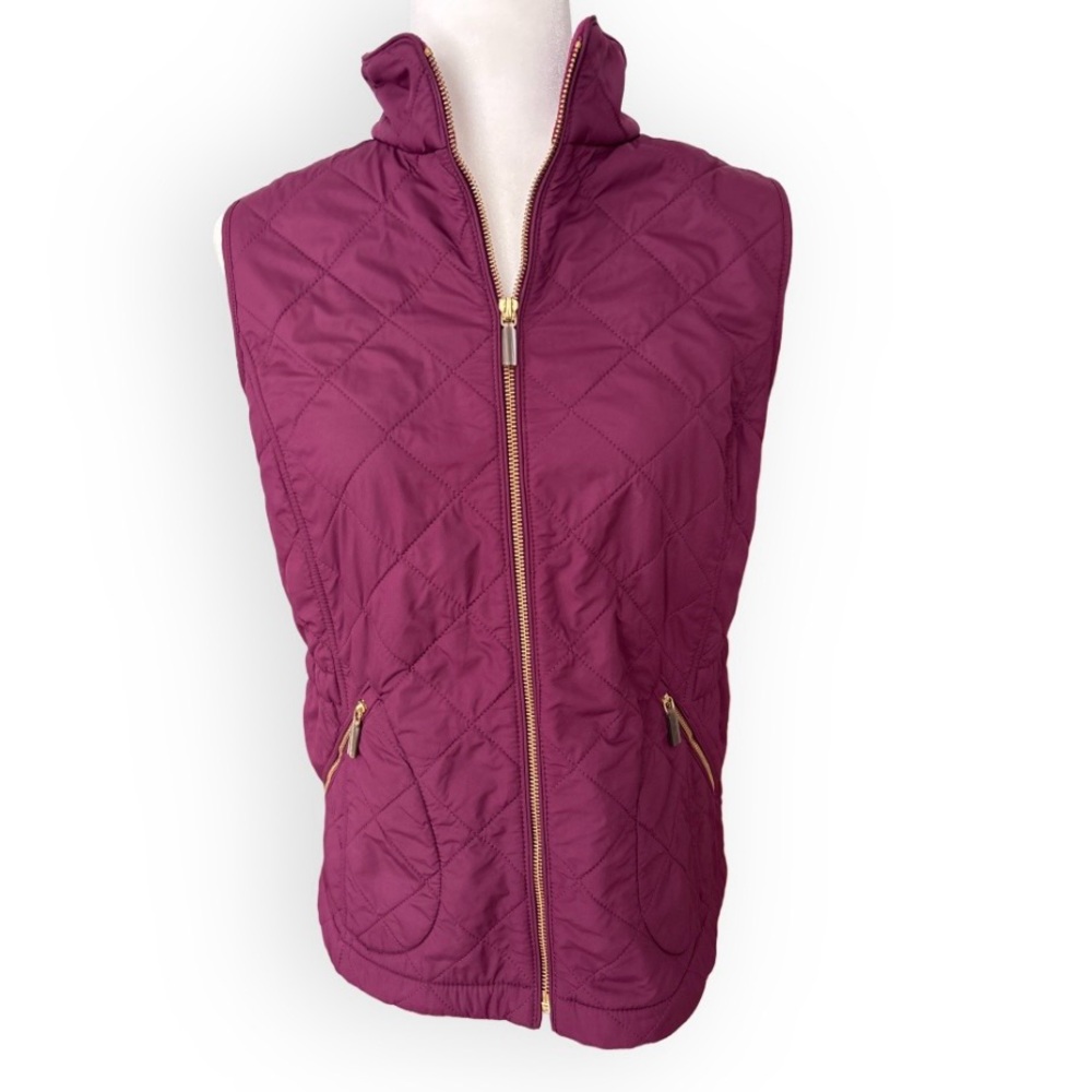 Talbots Quilted Fleece Lined Vest Mulberry Size M Equestrian Chic Modern Classic